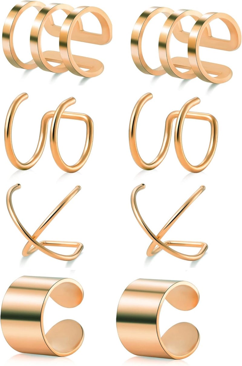 Tornito 4-10 Pairs Stainless Steel Ear Cuff Helix Cartilage Clip On Wrap Earrings Fake Nose Ring Non-Piercing Adjustable - Image 1